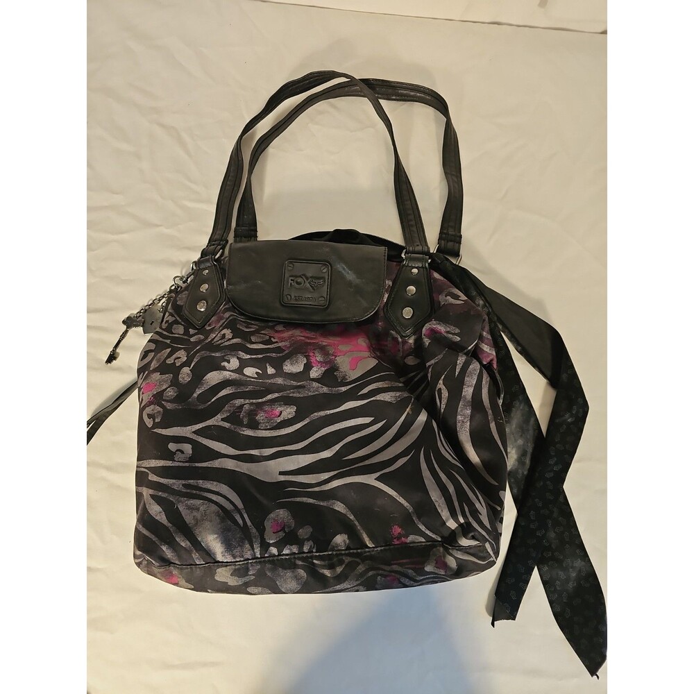 Fox Racing Women Handbag Purse Black Gray Pink Shoulder Bag Y2K